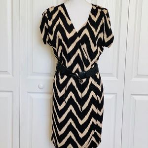 Corey P Black & Tan Chevron V-Neck Wrap Dress M